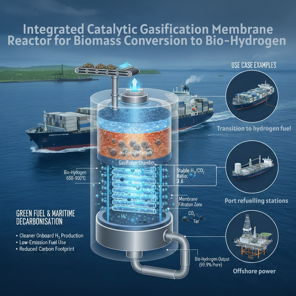 Integrated Catalytic Gasification Membrane Reactor for Biomass Conversion to Bio‐Hydrogen